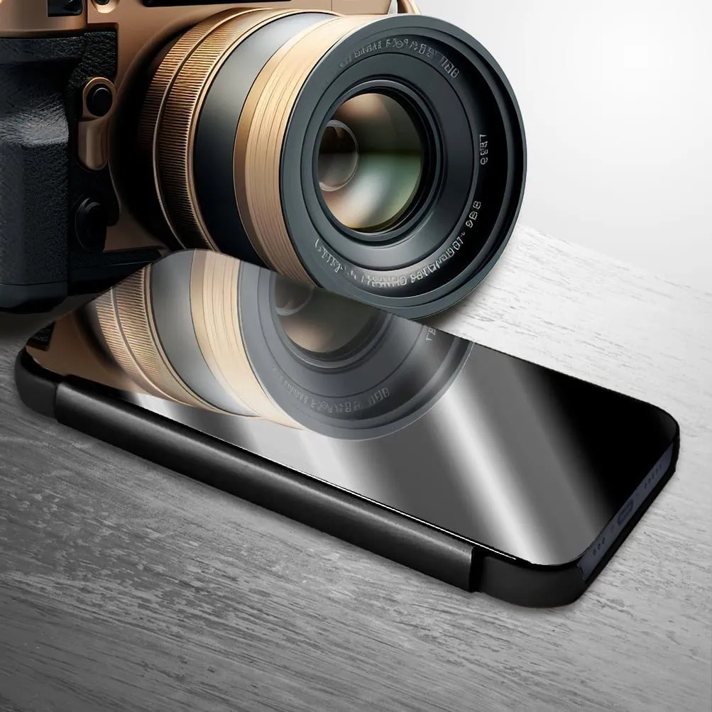 Etui do iPhone 15 Pro Max Mirror View zamykane typu książka, eleganckie lustrzane, czarne (OUTLET)