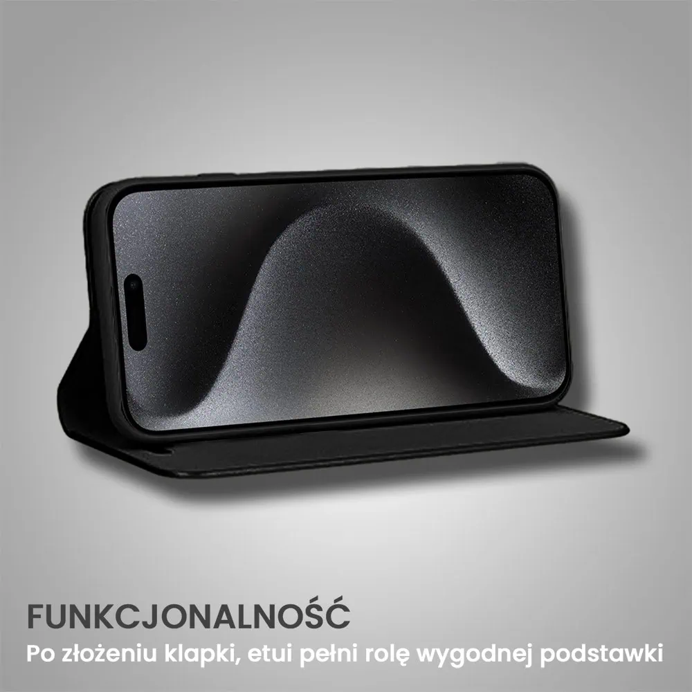 Etui do iPhone 15 Pro Max Mirror View zamykane typu książka, eleganckie lustrzane, czarne (OUTLET)
