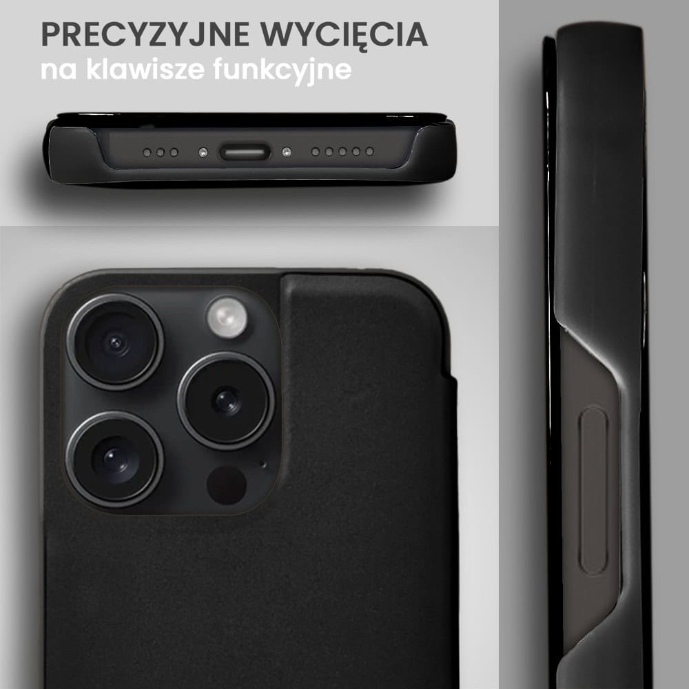 Etui do iPhone 15 Pro Max Mirror View zamykane typu książka, eleganckie lustrzane, czarne (OUTLET)