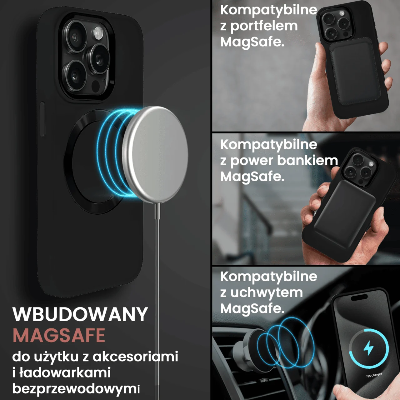 Etui do iPhone 15 Pro Max Noble MagSafe Color, silikonowe, czarne