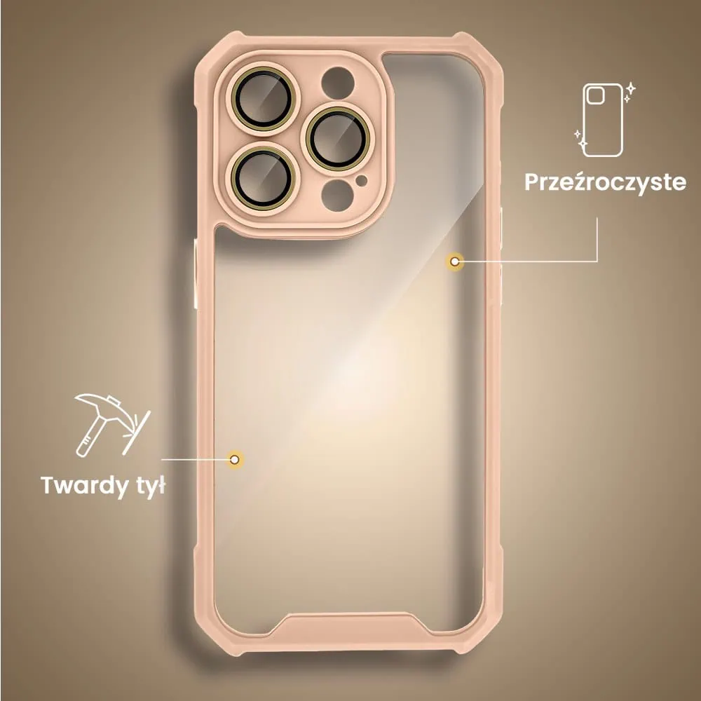 Etui do iPhone 15 Pro Max Pancerne Anti-Shock, z osłoną aparatu, różowe