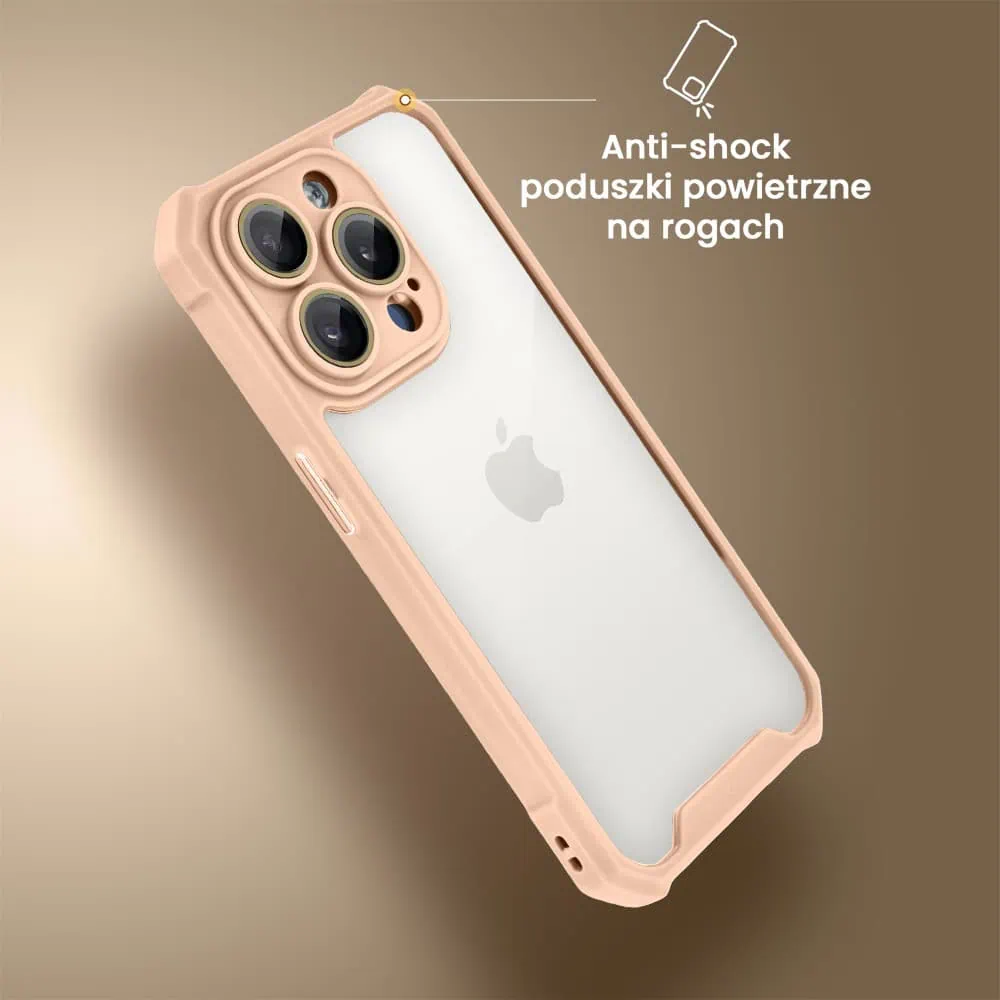 Etui do iPhone 15 Pro Max Pancerne Anti-Shock, z osłoną aparatu, różowe