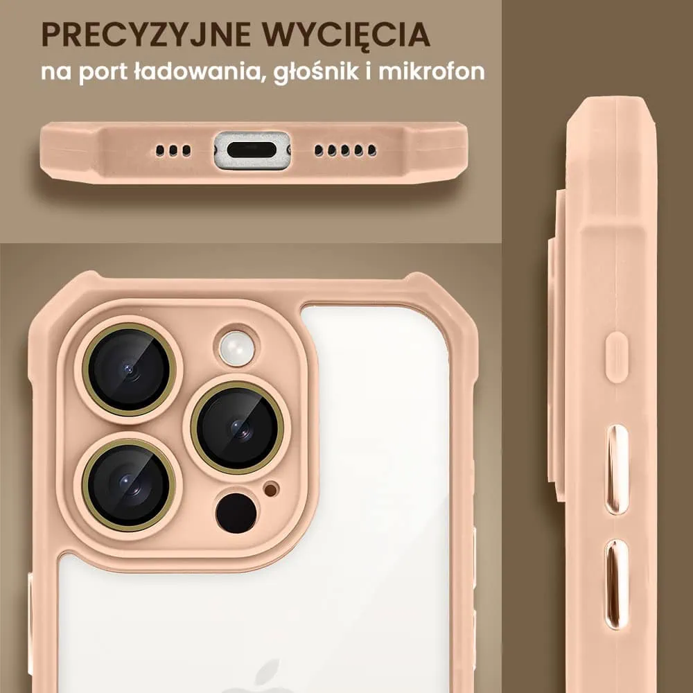 Etui do iPhone 15 Pro Max Pancerne Anti-Shock, z osłoną aparatu, różowe