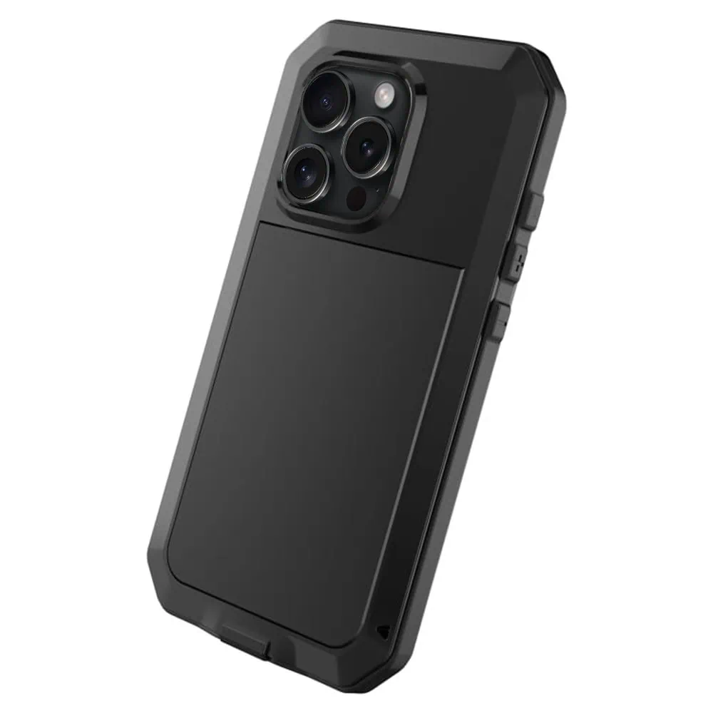 Etui do iPhone 15 Pro Max Panzer Max, metalowa, skręcana, pancerna obudowa przód+tył, czarne