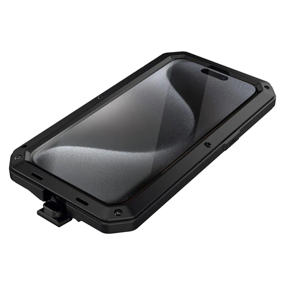 Etui do iPhone 15 Pro Panzer Max, metalowa, skręcana, pancerna obudowa przód+tył, czarne