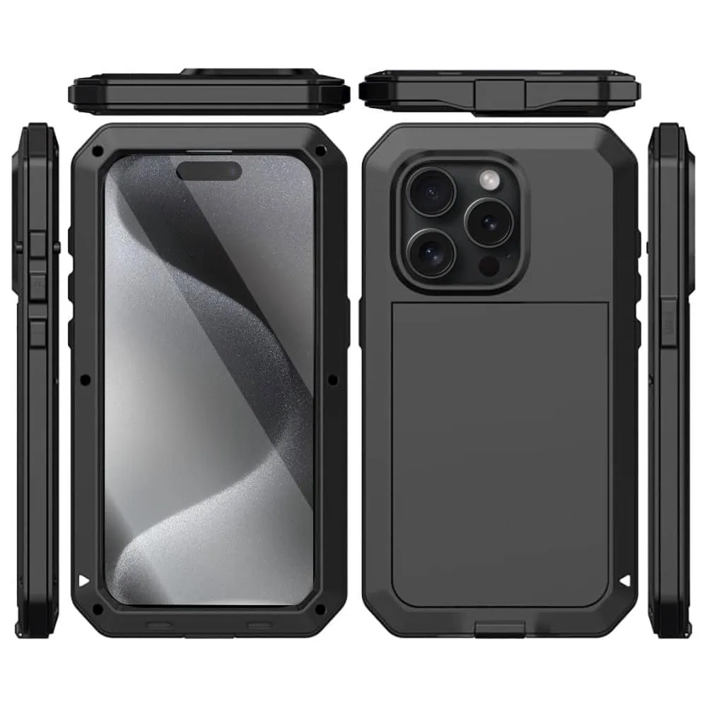 Etui do iPhone 15 Pro Max Panzer Max, metalowa, skręcana, pancerna obudowa przód+tył, czarne