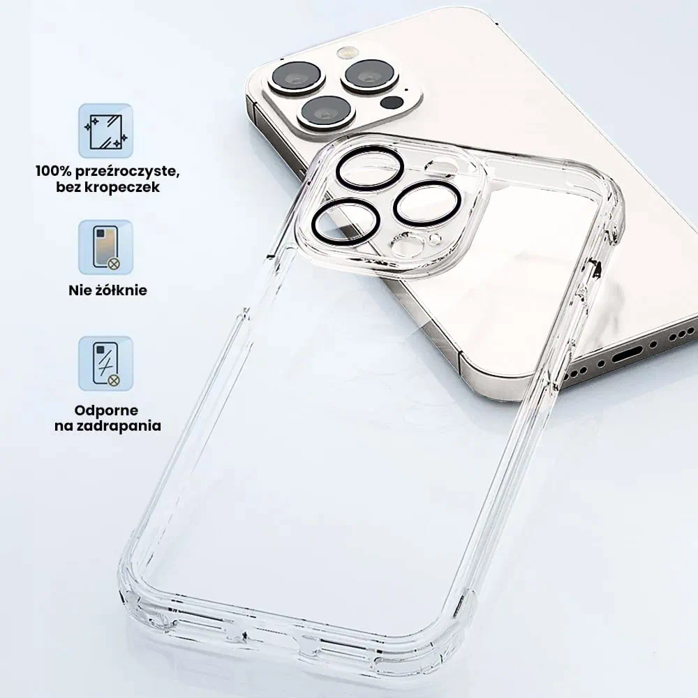 Etui do iPhone 15 Pro Slim Protect Full Cover z osłoną kamery i obiektywów 9H, przeźroczyste