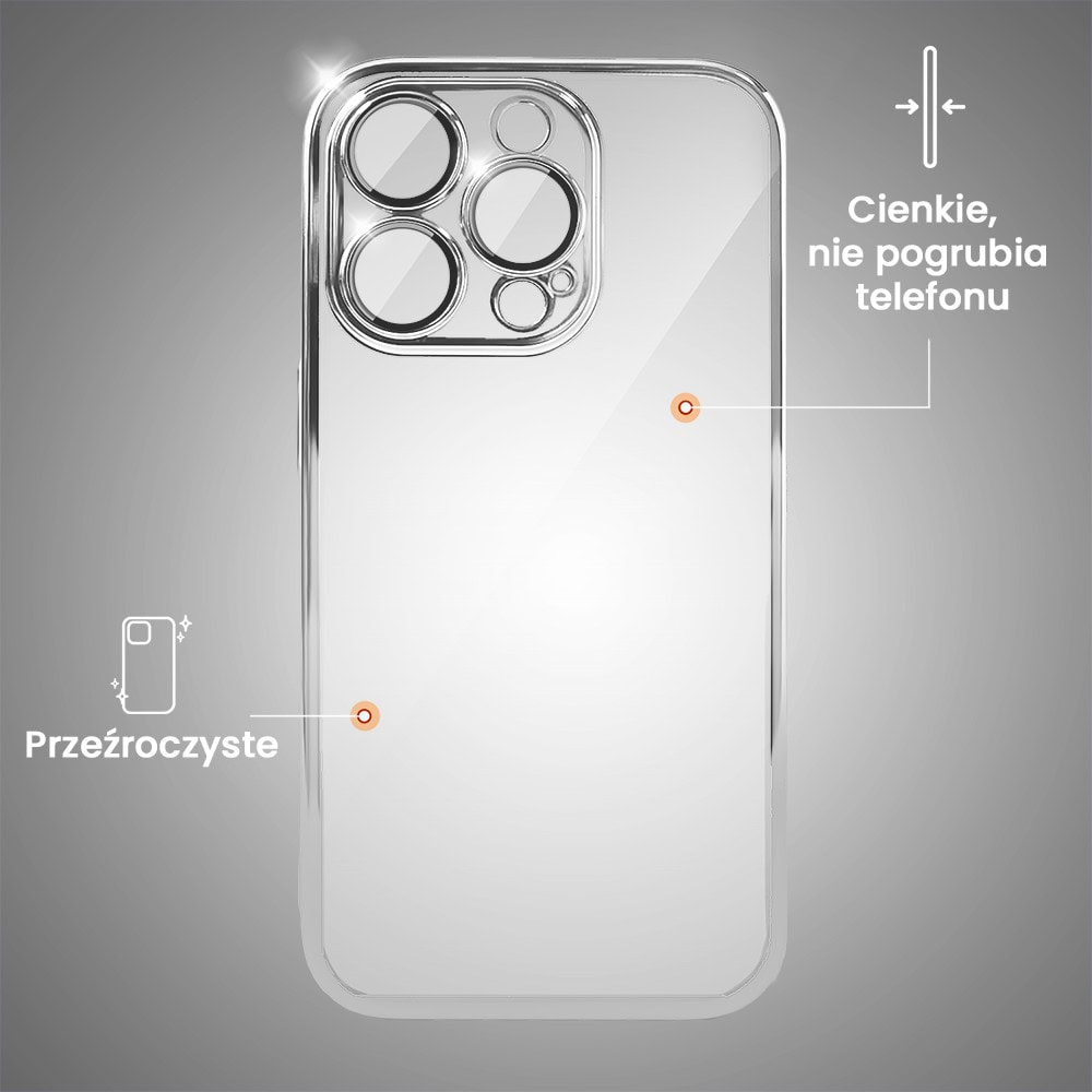 Etui do iPhone 15 Pro Slim Protect Full Cover z osłoną kamery i obiektywów 9H, srebrne (OUTLET)