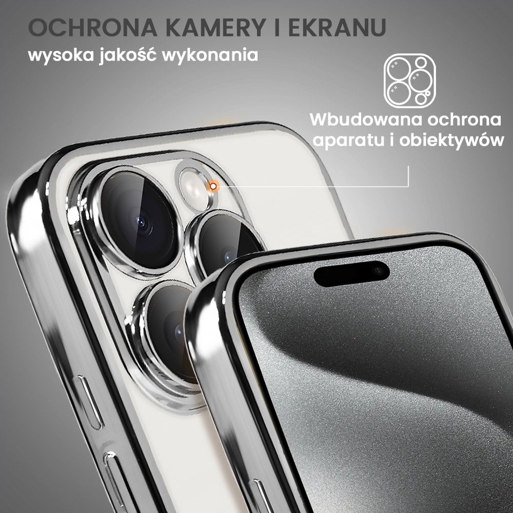 Etui do iPhone 15 Pro Slim Protect Full Cover z osłoną kamery i obiektywów 9H, srebrne (OUTLET)
