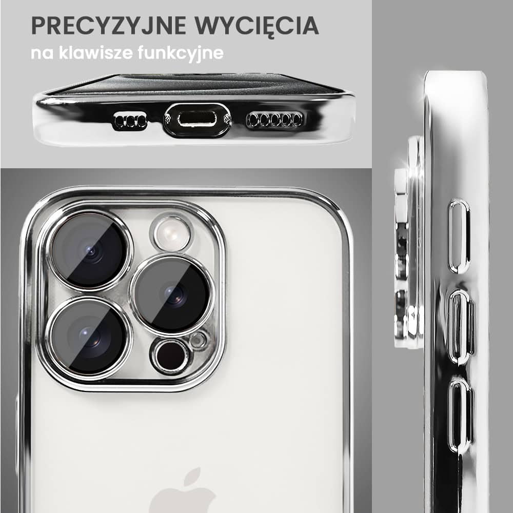 Etui do iPhone 15 Pro Slim Protect Full Cover z osłoną kamery i obiektywów 9H, srebrne (OUTLET)