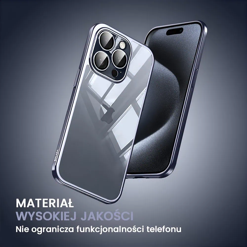 Etui do iPhone 15 Pro Max Titanium Finish, przeźroczyste z ochroną aparatu, Sulada original, tytan błękitny