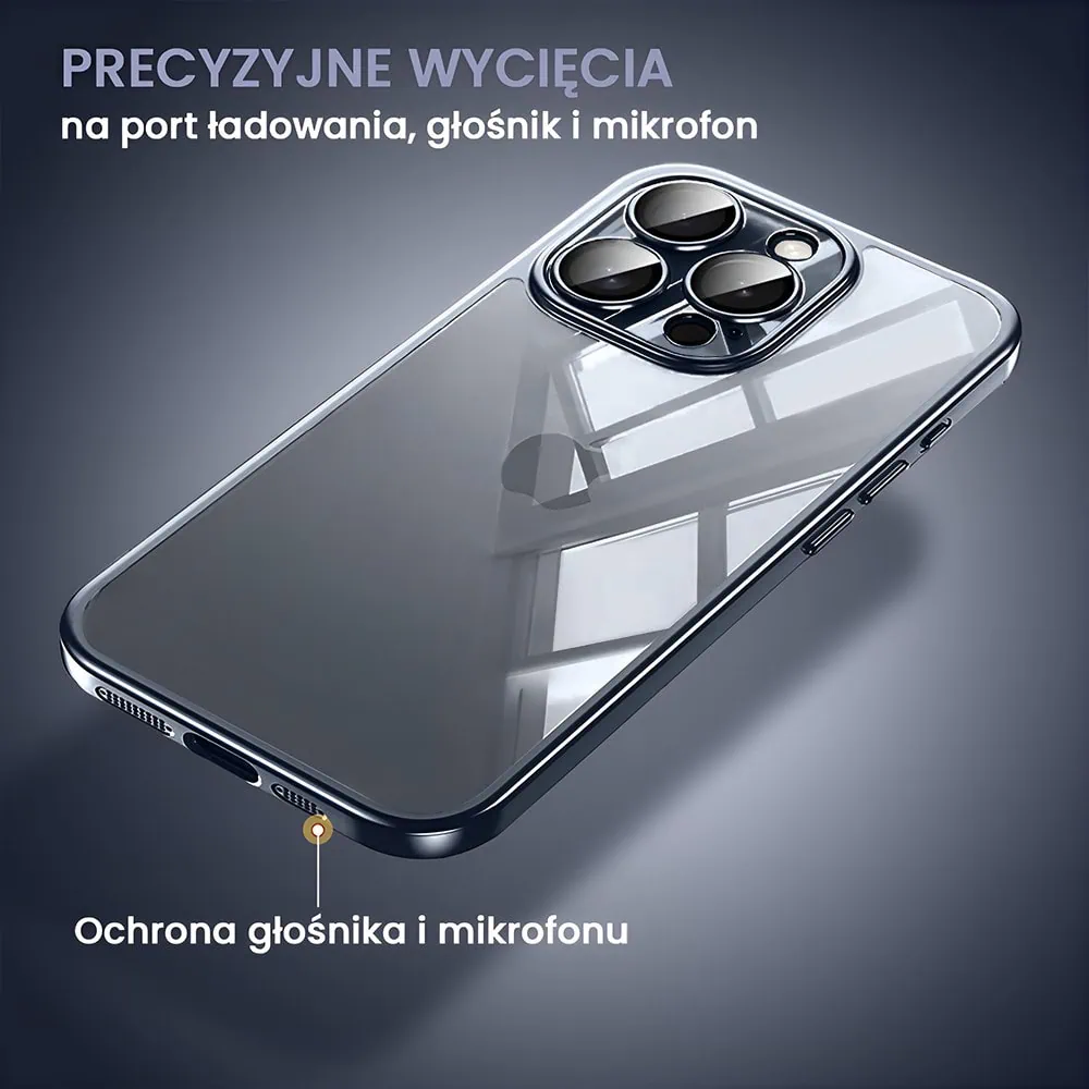 Etui do iPhone 15 Pro Max Titanium Finish, przeźroczyste z ochroną aparatu, Sulada original, tytan błękitny