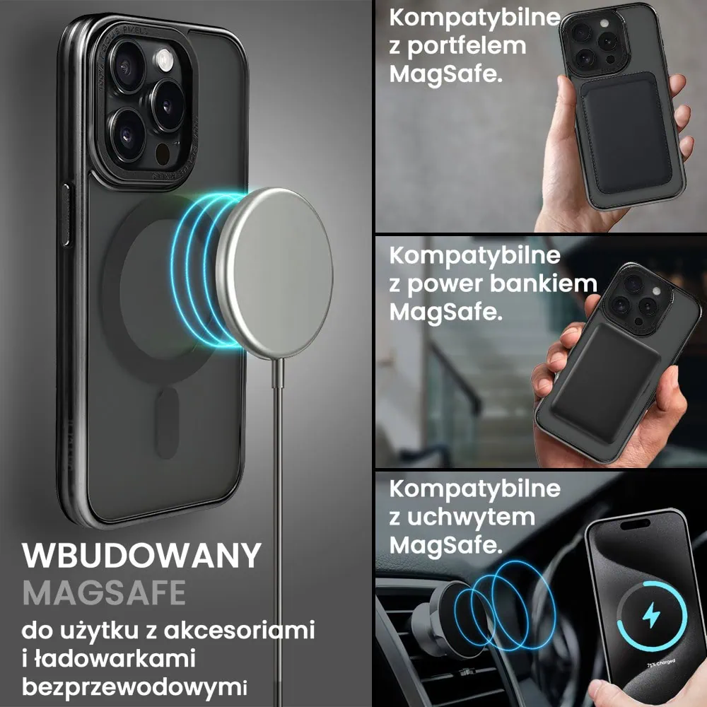 Etui do iPhone 15 Pro cienkie, elastyczne, wzmocniona ramka, Titanium Finish, czarne