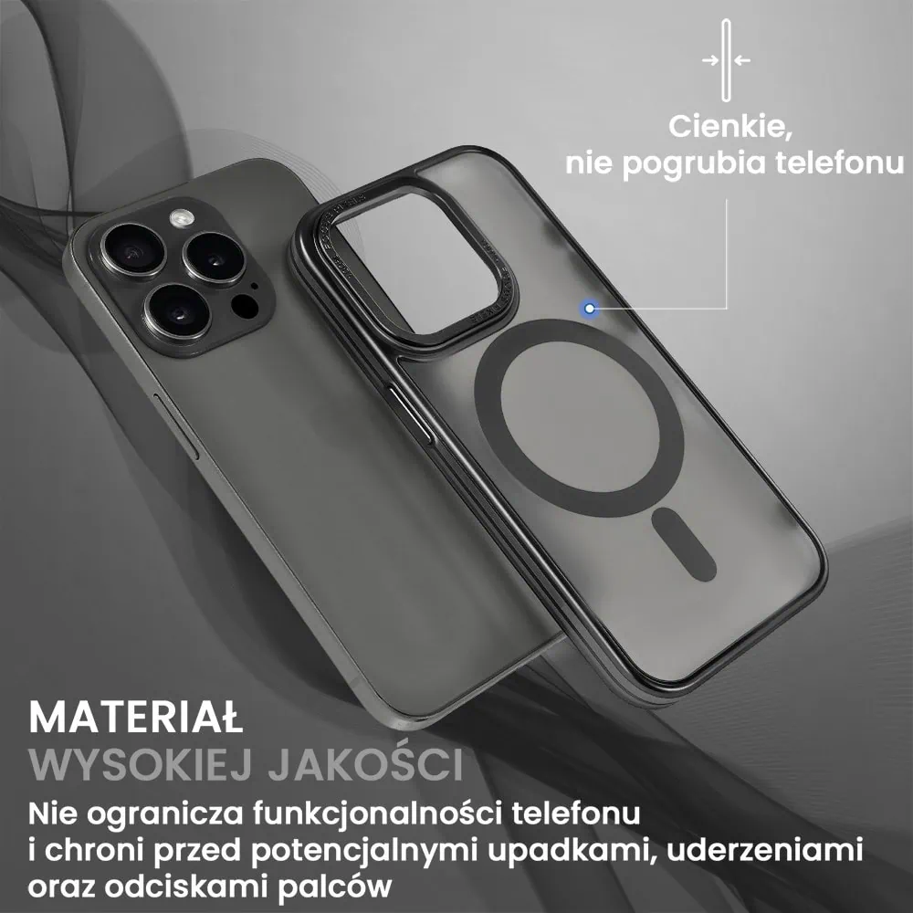 Etui do iPhone 15 Pro cienkie, elastyczne, wzmocniona ramka, Titanium Finish, czarne