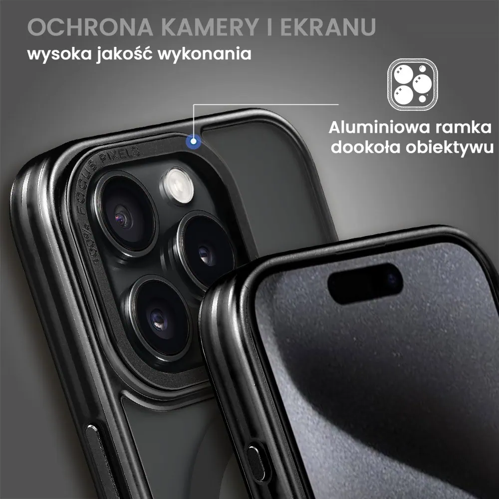 Etui do iPhone 15 Pro cienkie, elastyczne, wzmocniona ramka, Titanium Finish, czarne