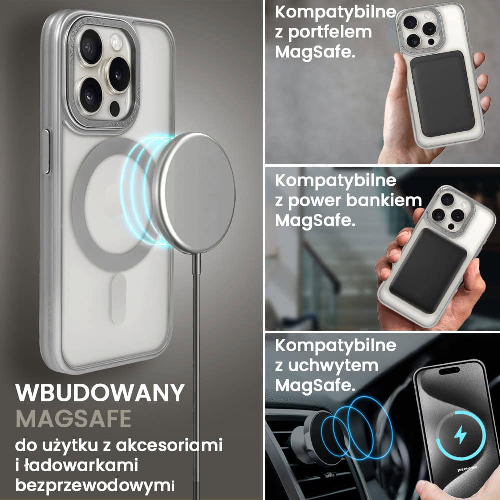 Etui do iPhone 15 Pro cienkie, elastyczne, wzmocniona ramka, Titanium Finish, srebrne