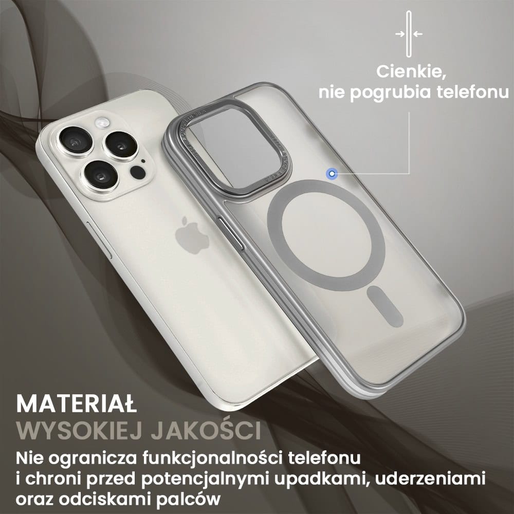 Etui do iPhone 15 Pro cienkie, elastyczne, wzmocniona ramka, Titanium Finish, srebrne