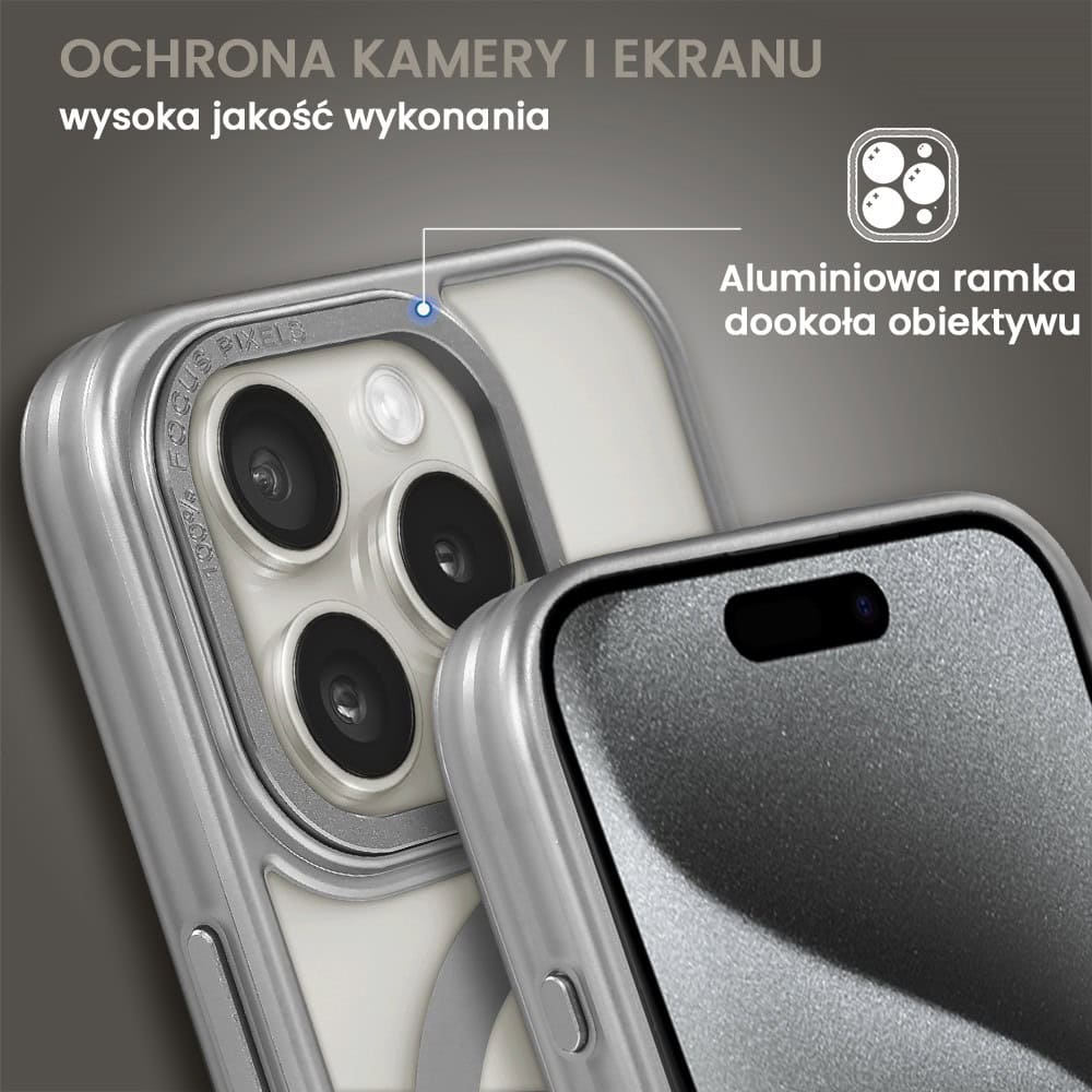 Etui do iPhone 15 Pro cienkie, elastyczne, wzmocniona ramka, Titanium Finish, srebrne