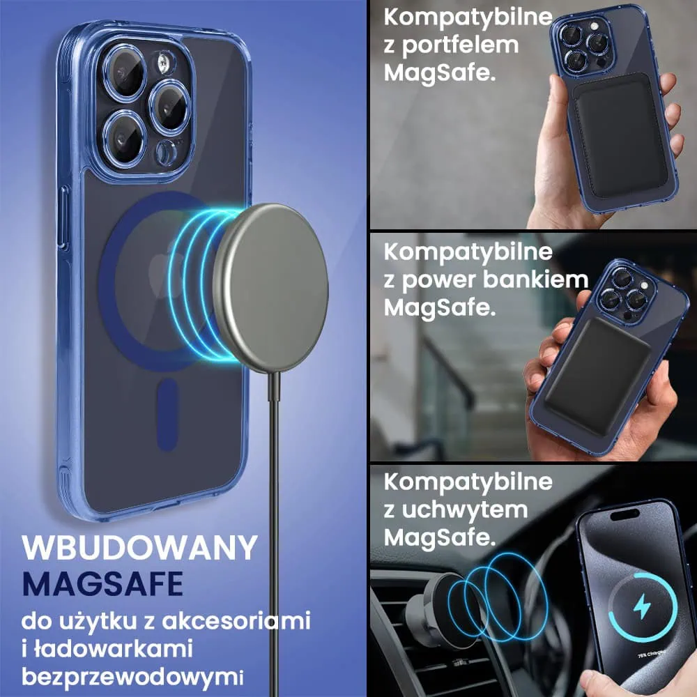 Etui do iPhone 15 Pro cienkie, wzmocnione, z ochroną anti shock oraz głośników, niebieskie