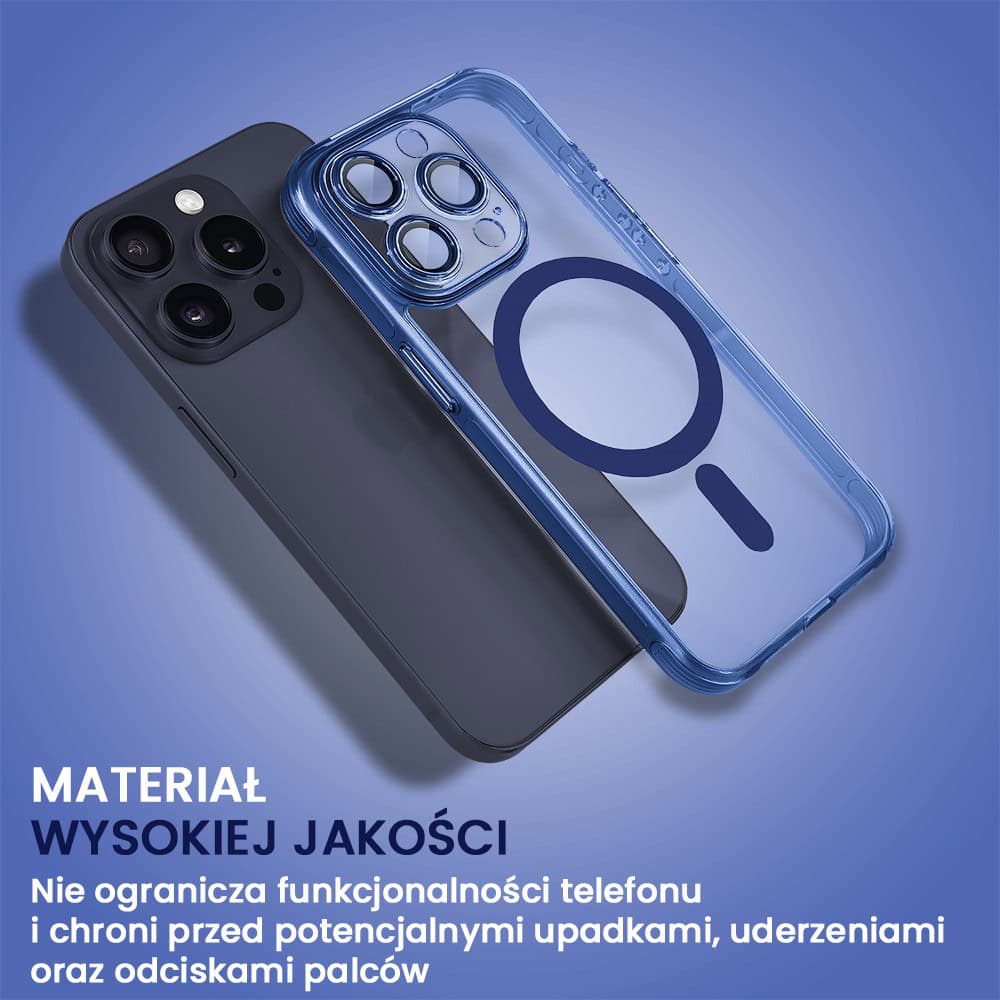 Etui do iPhone 15 Pro cienkie, wzmocnione, z ochroną anti shock oraz głośników, niebieskie