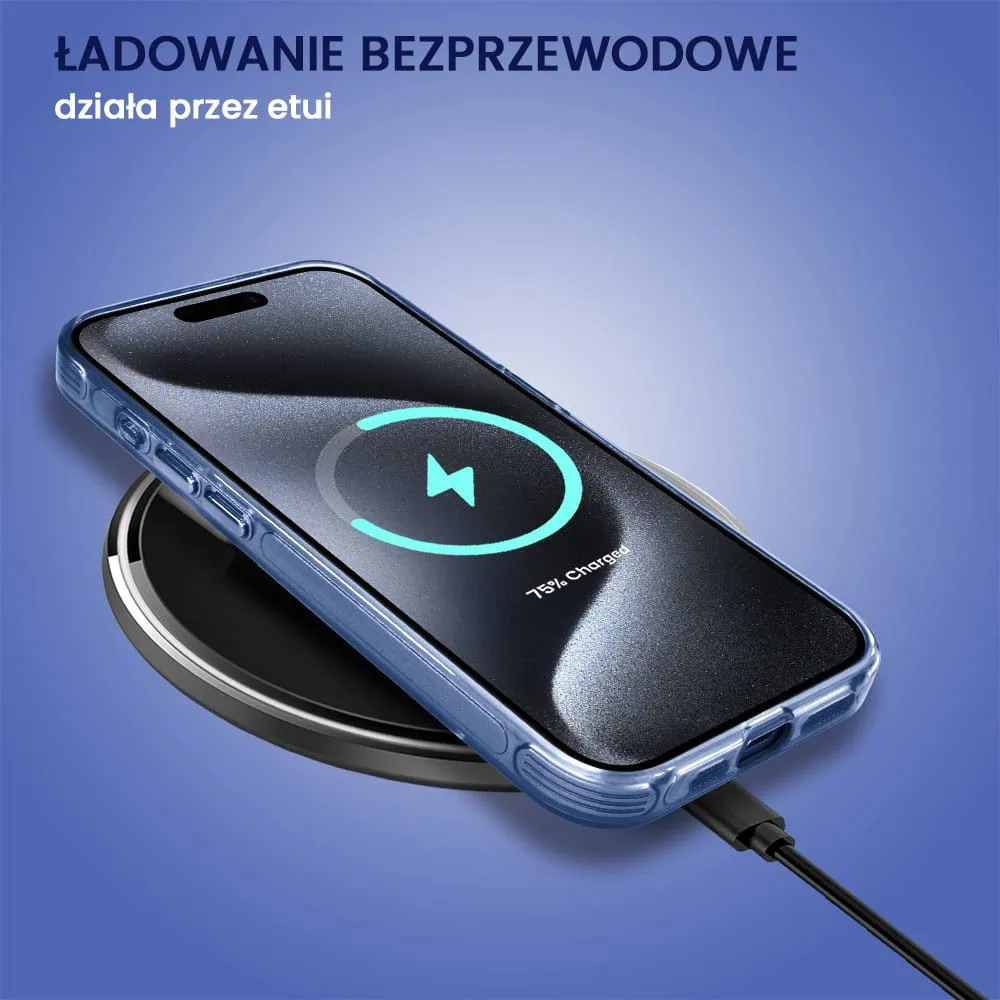 Etui do iPhone 15 Pro cienkie, wzmocnione, z ochroną anti shock oraz głośników, niebieskie