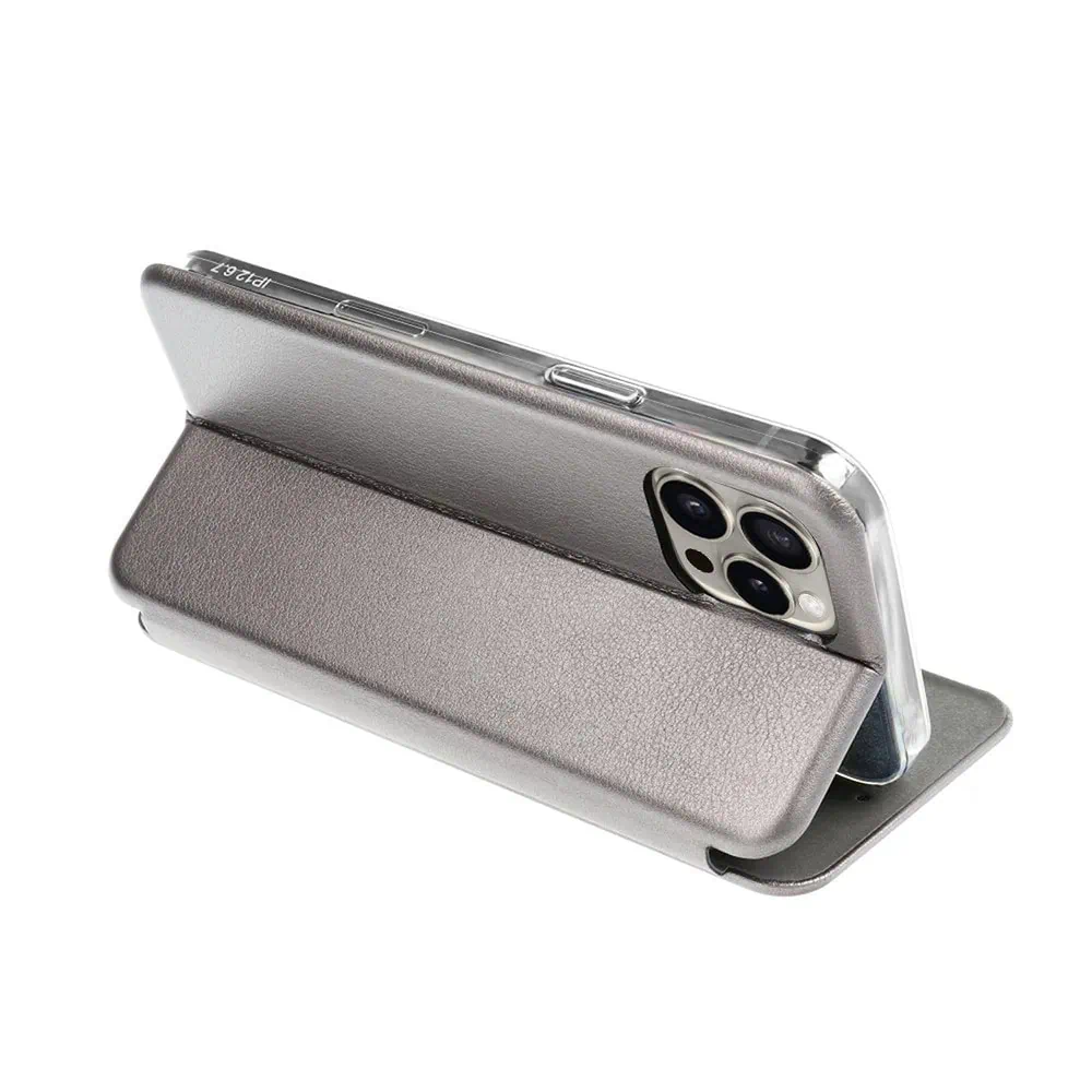 Etui do iPhone 15 Pro klasyczne z magnetyczną klapką, szare