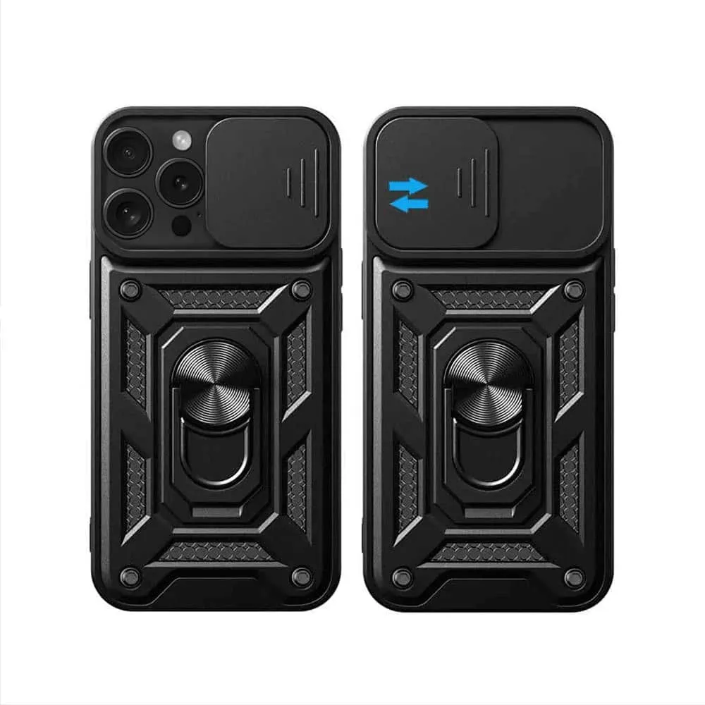 Etui do iPhone 15 Pro pancerne z magnetycznym uchwytem, osłona kamery, czarne