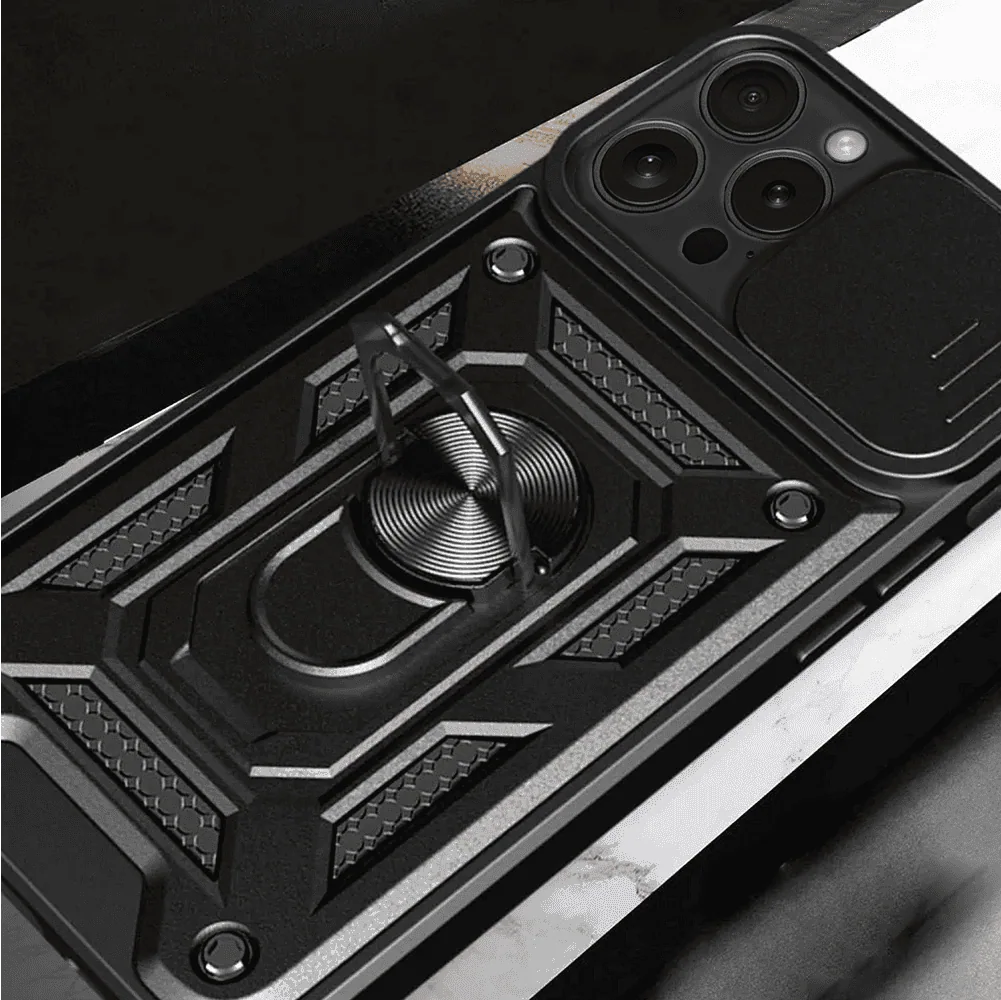 Etui do iPhone 15 Pro pancerne z magnetycznym uchwytem, osłona kamery, czarne