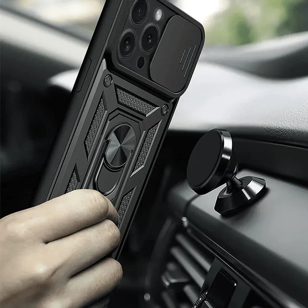 Etui do iPhone 15 Pro pancerne z magnetycznym uchwytem, osłona kamery, czarne