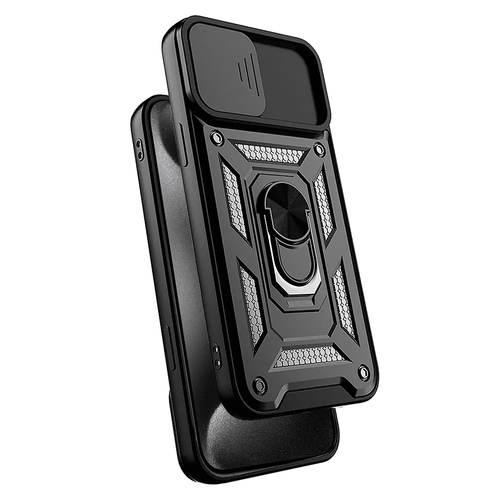 Etui do iPhone 15 Pro pancerne z magnetycznym uchwytem, osłona kamery, czarne