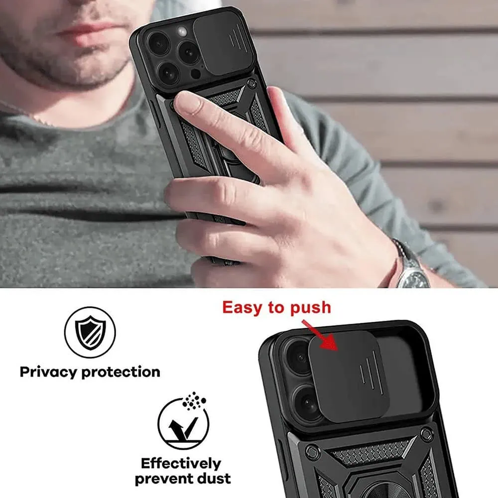 Etui do iPhone 15 Pro pancerne z magnetycznym uchwytem, osłona kamery, czarne