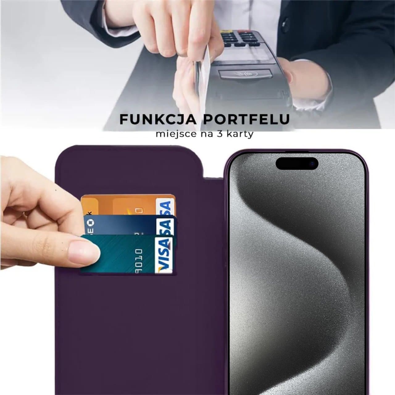 Etui do iPhone 15 Pro typu książka Book Magsafe Lens Protect, z klapką, głęboka purpura