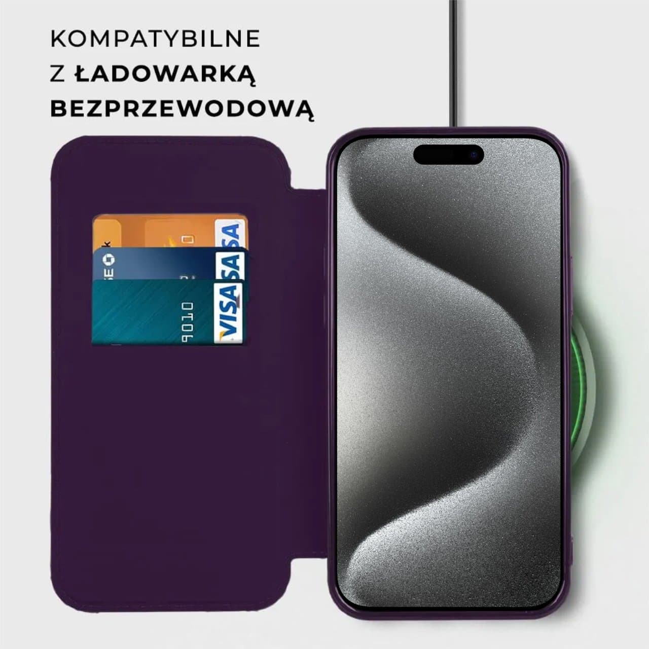 Etui do iPhone 15 Pro typu książka Book Magsafe Lens Protect, z klapką, głęboka purpura