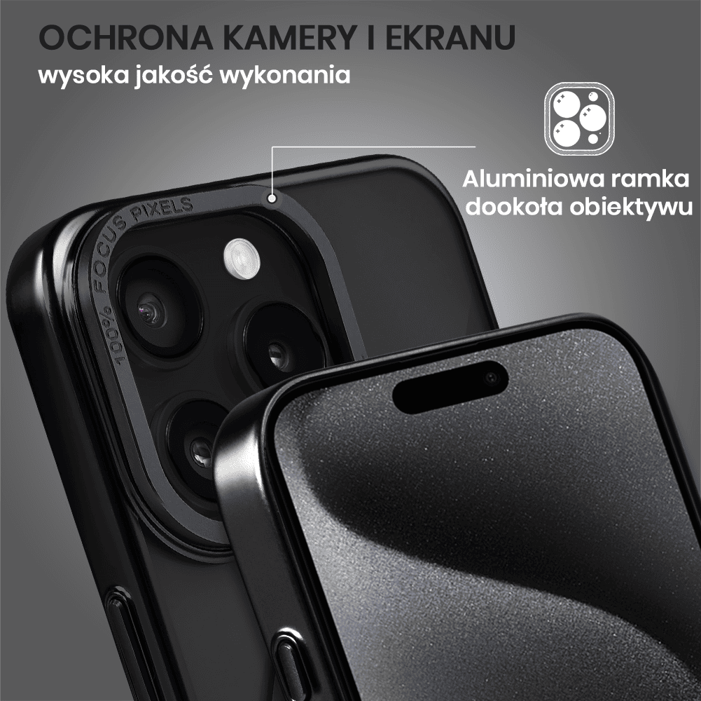 Etui do iPhone 15 Pro Skin Shield, cienkie, twardy tył, Titanium Finish, czarne (OUTLET)