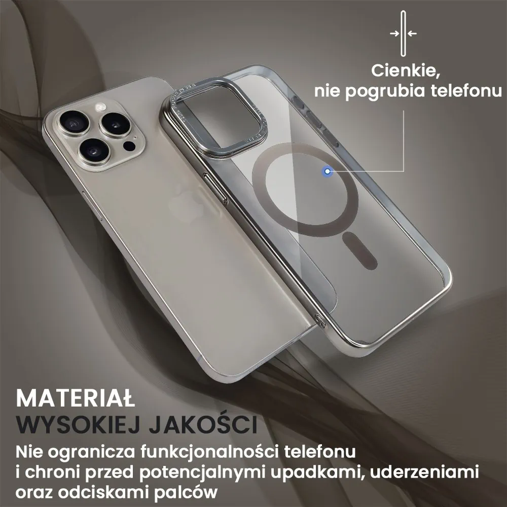 Etui do iPhone 15 Pro Max Skin Shield, cienkie, twardy tył, Titanium Finish, tytan naturalny (OUTLET)