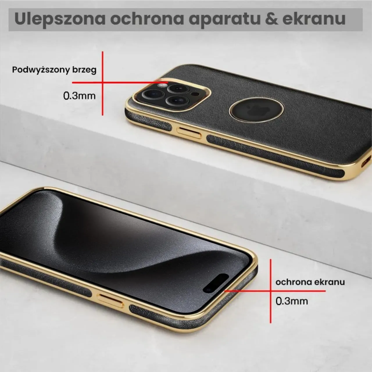 Etui do iPhone 15 Pro Max Slim Leather Protect z widocznym logo, czarne