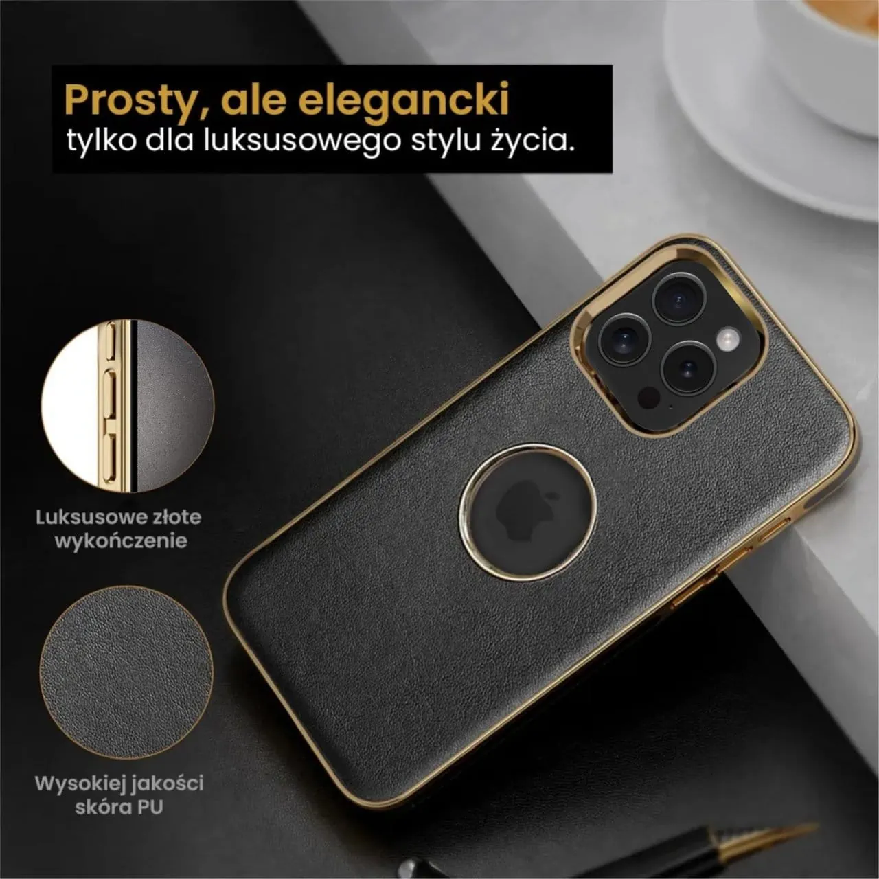 Etui do iPhone 15 Pro Max Slim Leather Protect z widocznym logo, czarne