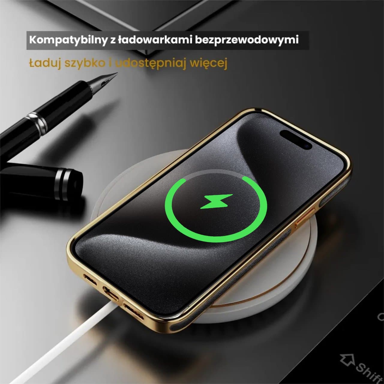 Etui do iPhone 15 Pro Max Slim Leather Protect z widocznym logo, czarne