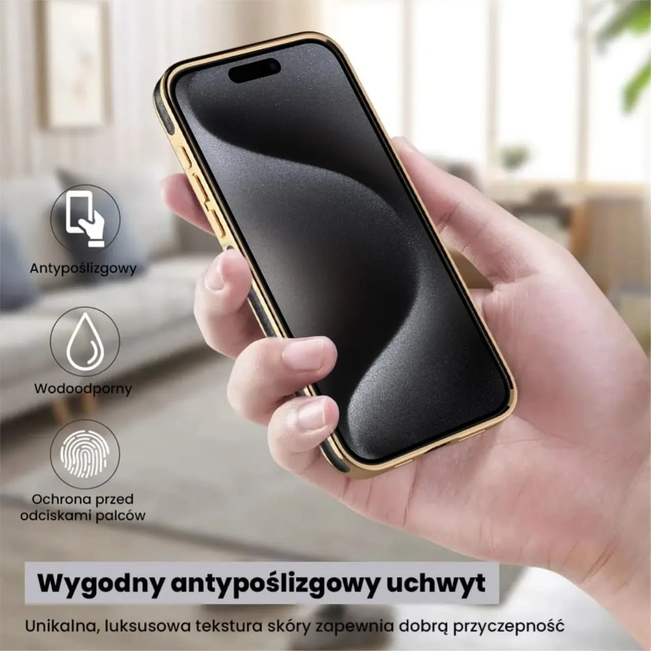 Etui do iPhone 15 Pro Max Slim Leather Protect z widocznym logo, czarne