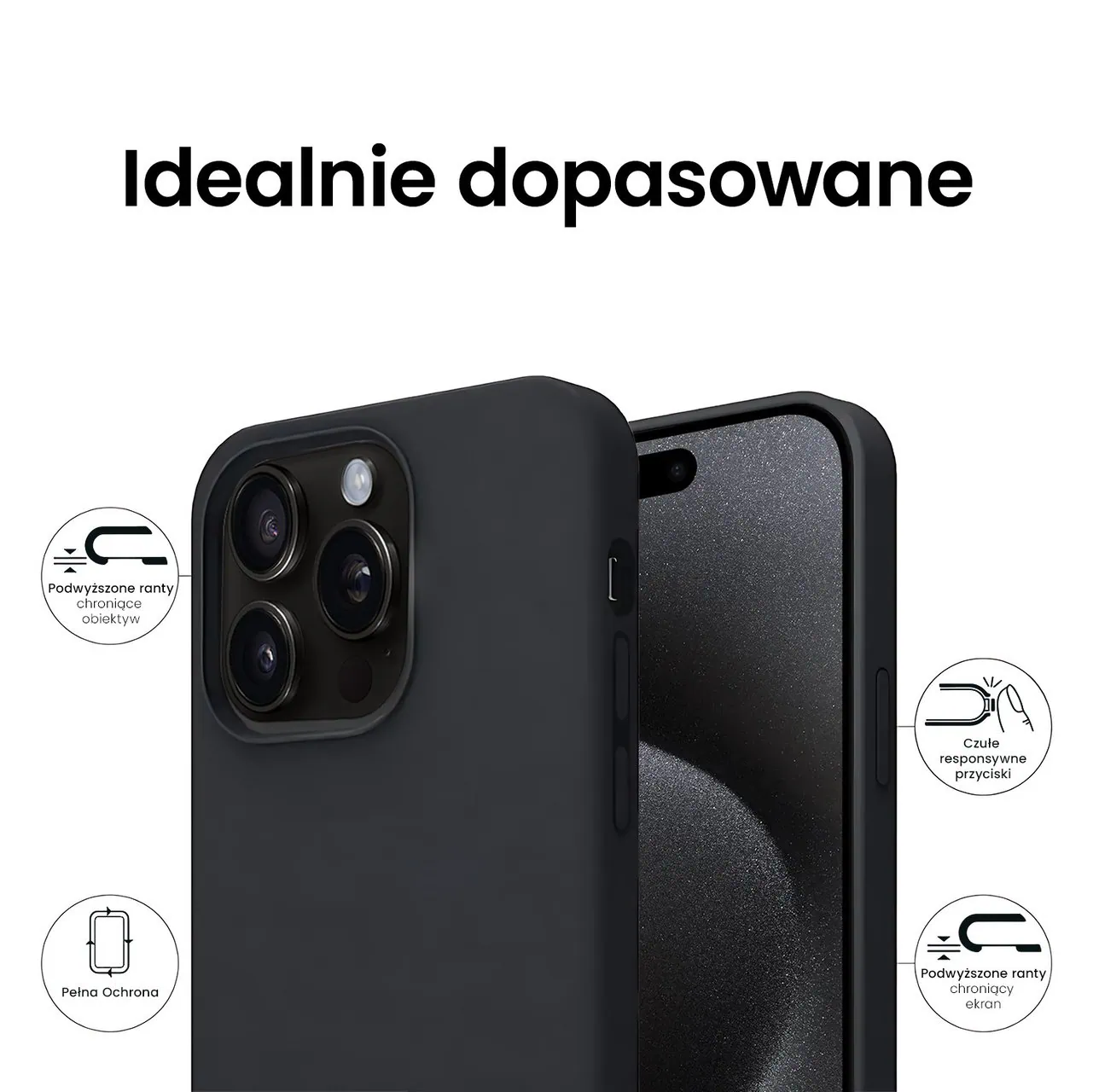 Etui do iPhone 15 Pro Soft Lux matowe z mikrofibrą, trójwarstwowa ochrona, czarne