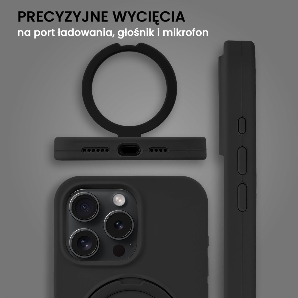 Etui do iPhone 15 Pro Soft Silicone MagSafe Stand z podstawką, czarne