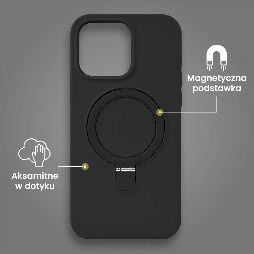 Etui do iPhone 15 Pro Soft Silicone MagSafe Stand z podstawką, czarne