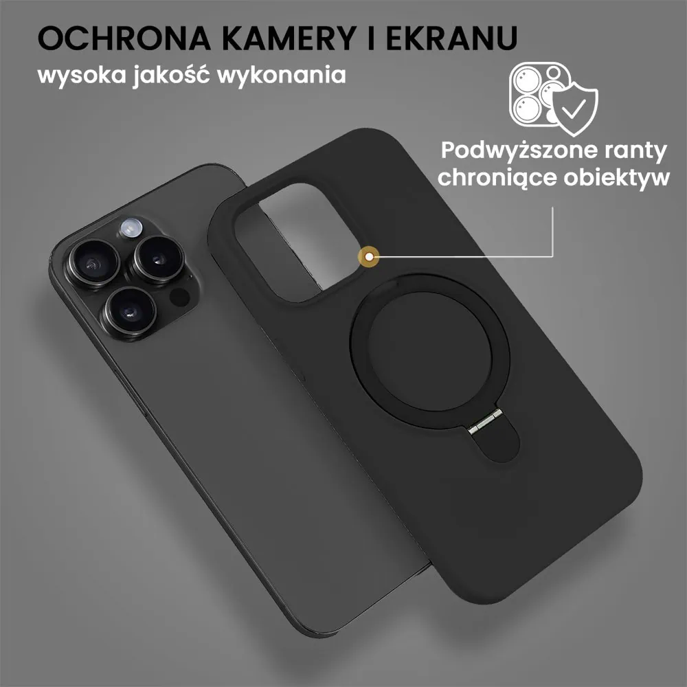 Etui do iPhone 15 Pro Soft Silicone MagSafe Stand z podstawką, czarne
