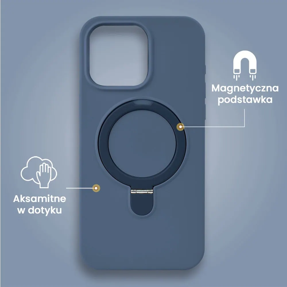 Etui do iPhone 15 Pro Soft Silicone MagSafe Stand z podstawką, granatowe
