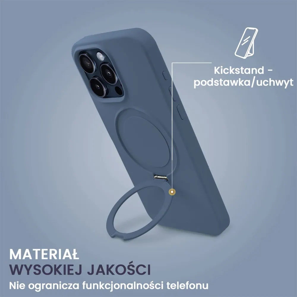 Etui do iPhone 15 Pro Soft Silicone MagSafe Stand z podstawką, granatowe
