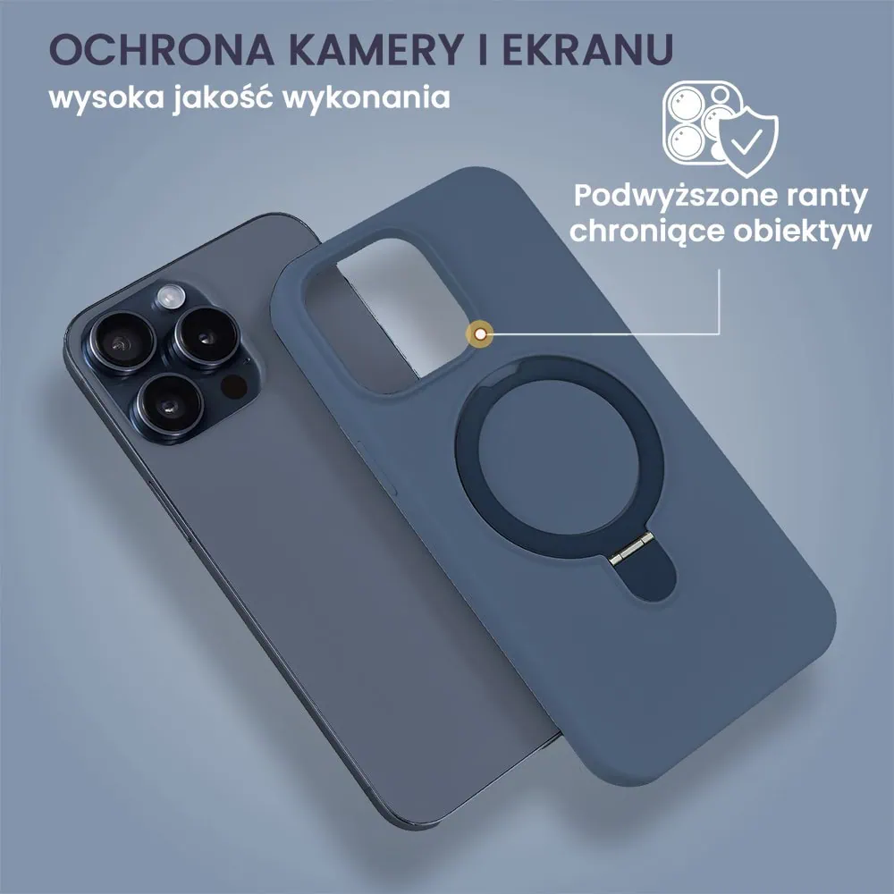 Etui do iPhone 15 Pro Soft Silicone MagSafe Stand z podstawką, granatowe