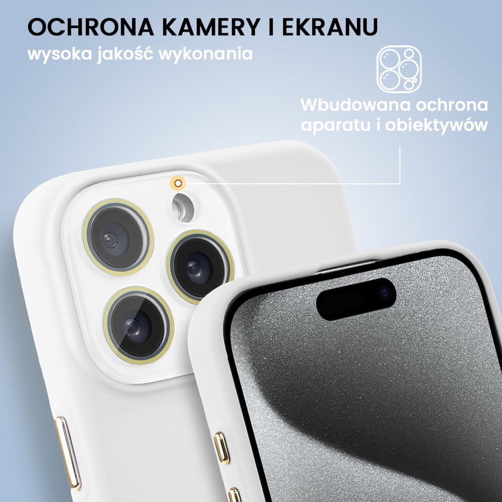 Etui do iPhone 15 Pro Max Soft Silicone Protect, z osłoną aparatu, białe
