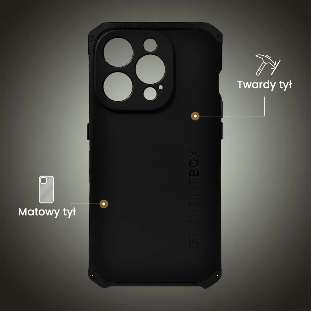 Etui do iPhone 15 Pro Soild Elements pancerne, twarde, z metalowymi krawędziami, czarne