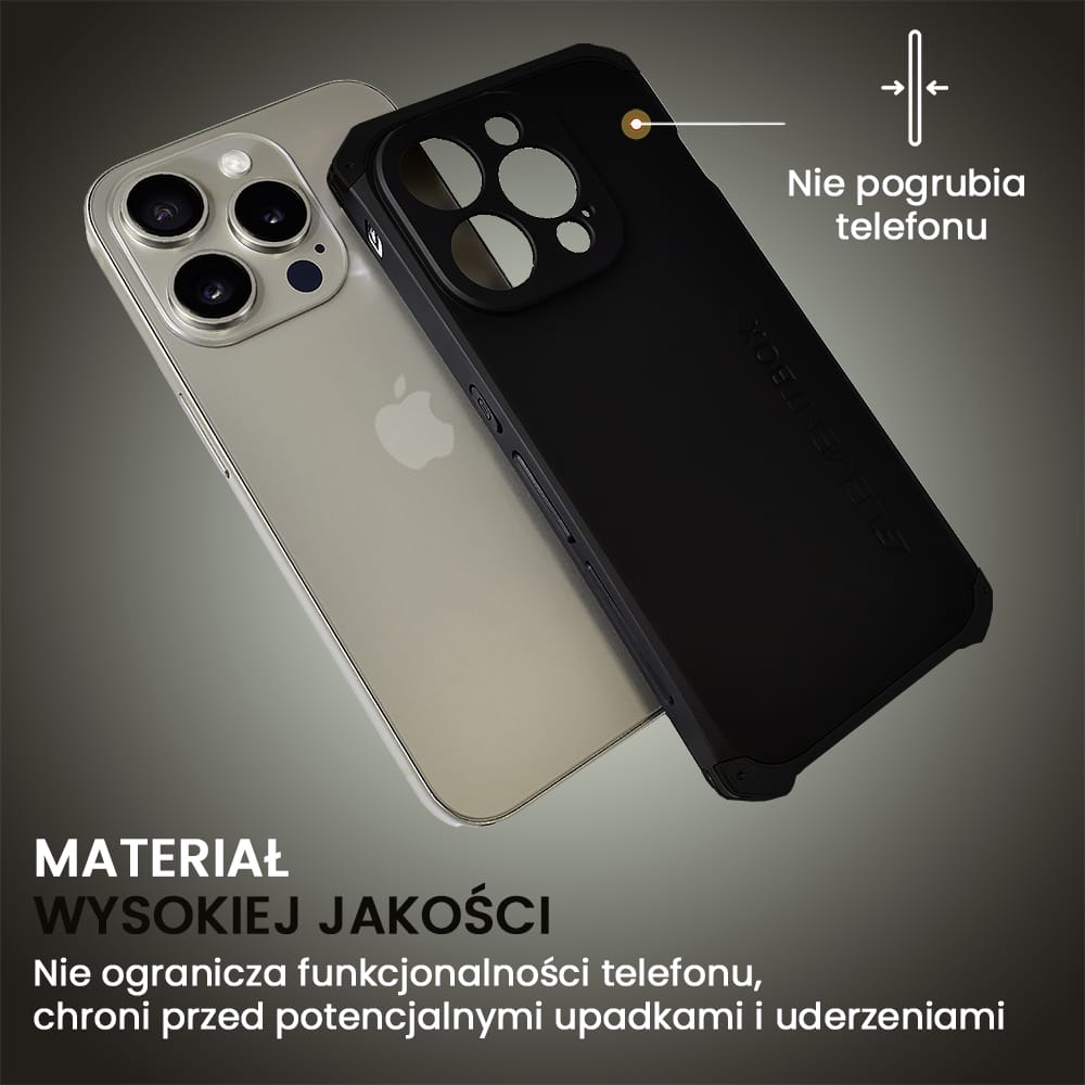 Etui do iPhone 15 Pro Soild Elements pancerne, twarde, z metalowymi krawędziami, czarne