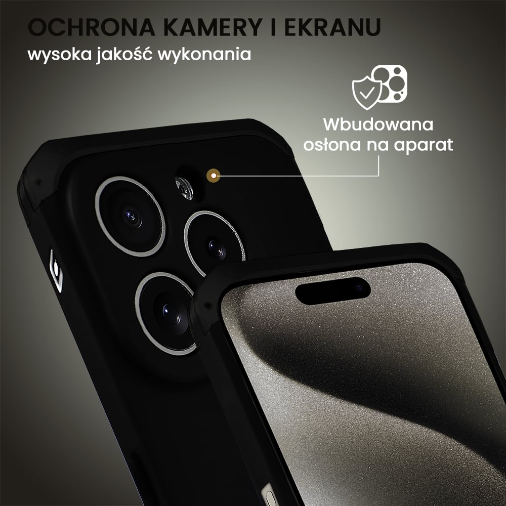 Etui do iPhone 15 Pro Soild Elements pancerne, twarde, z metalowymi krawędziami, czarne